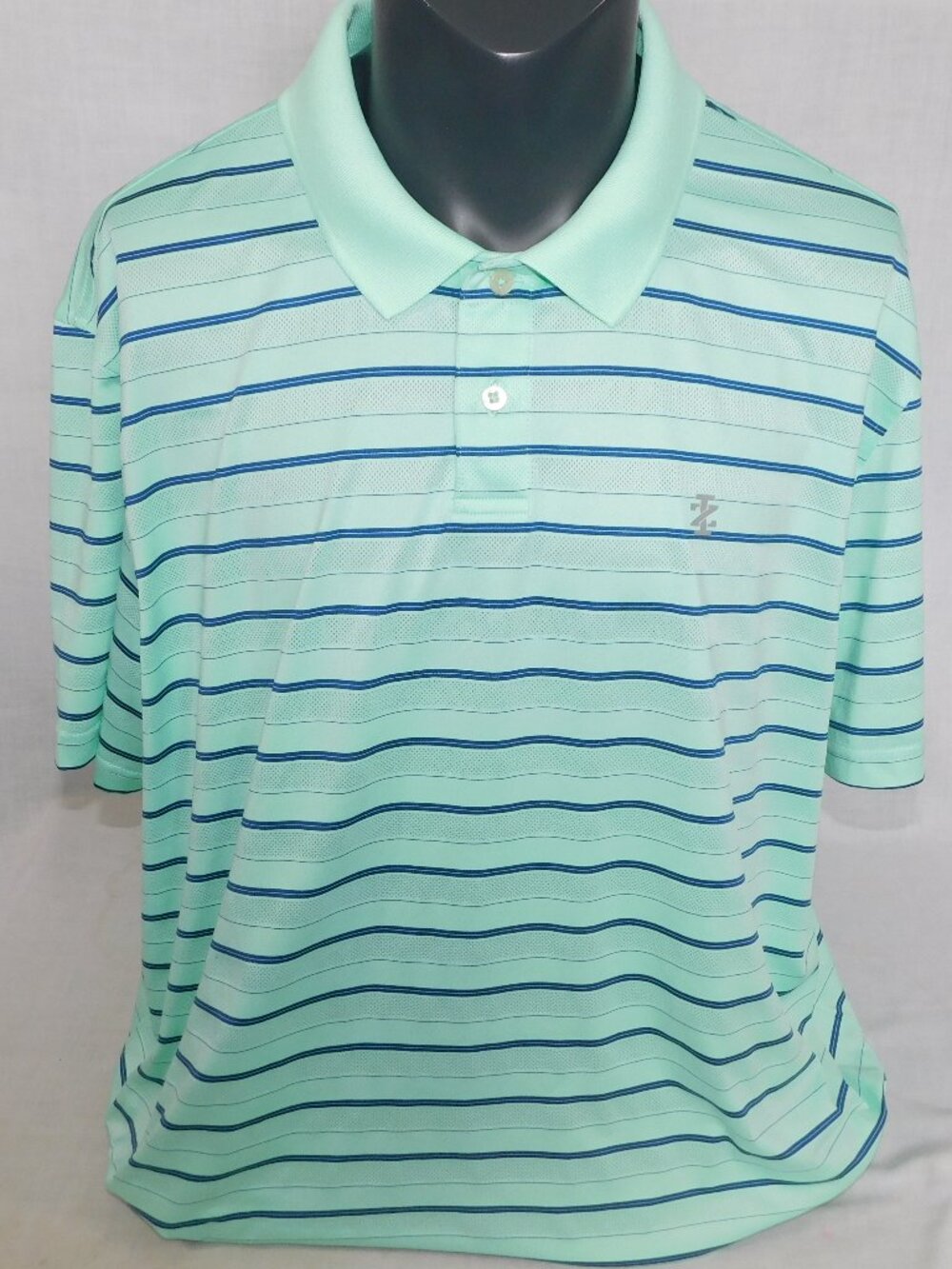 IZOD Golf Mens 2XL XXL Sea Foam Green Blue Striped Polo Shirt